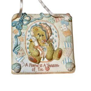 Enesco Teddy Bear Wall Plaque Ornament  "A Friend is a Treasure of Life"  1993